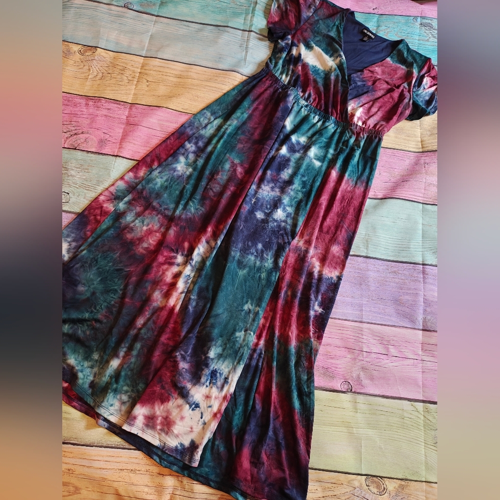 Large Nina Leonard Multicolor Tie-Dye Dress #0415